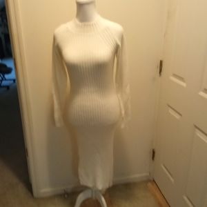 Lulu’s Ivory Mock Neck Midi Sweater Dress